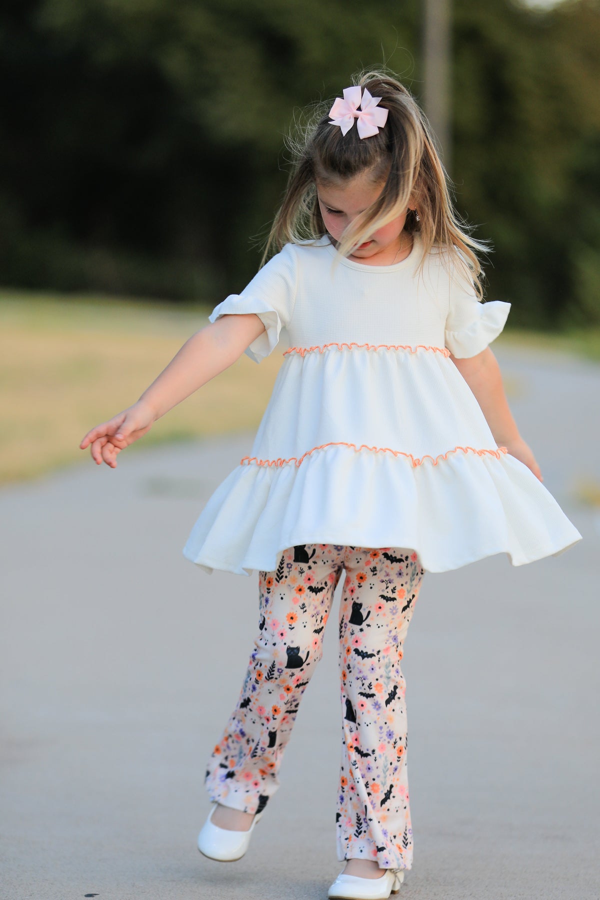 Halloween Black Cat Girls Bell Bottom Pant Set - Rylee Faith Designs - Flyclothing LLC