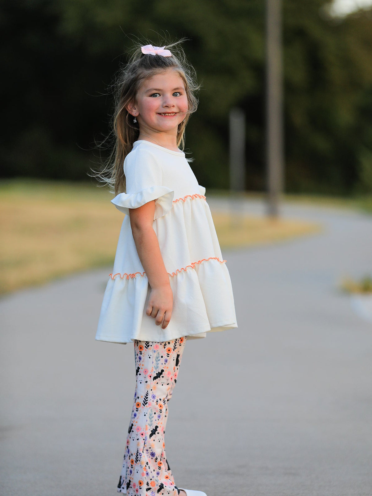 Halloween Black Cat Girls Bell Bottom Pant Set - Rylee Faith Designs - Flyclothing LLC