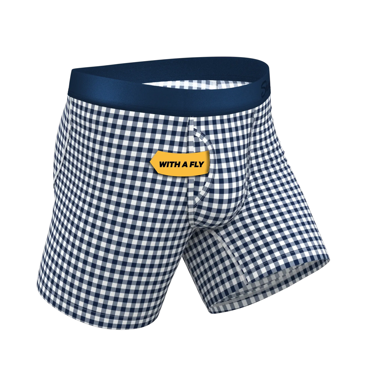 The Mad For Plaid | Navy Gingham Ball Hammock® Pouch Underwear With Fly - Shinesty - Flyclothing LLC