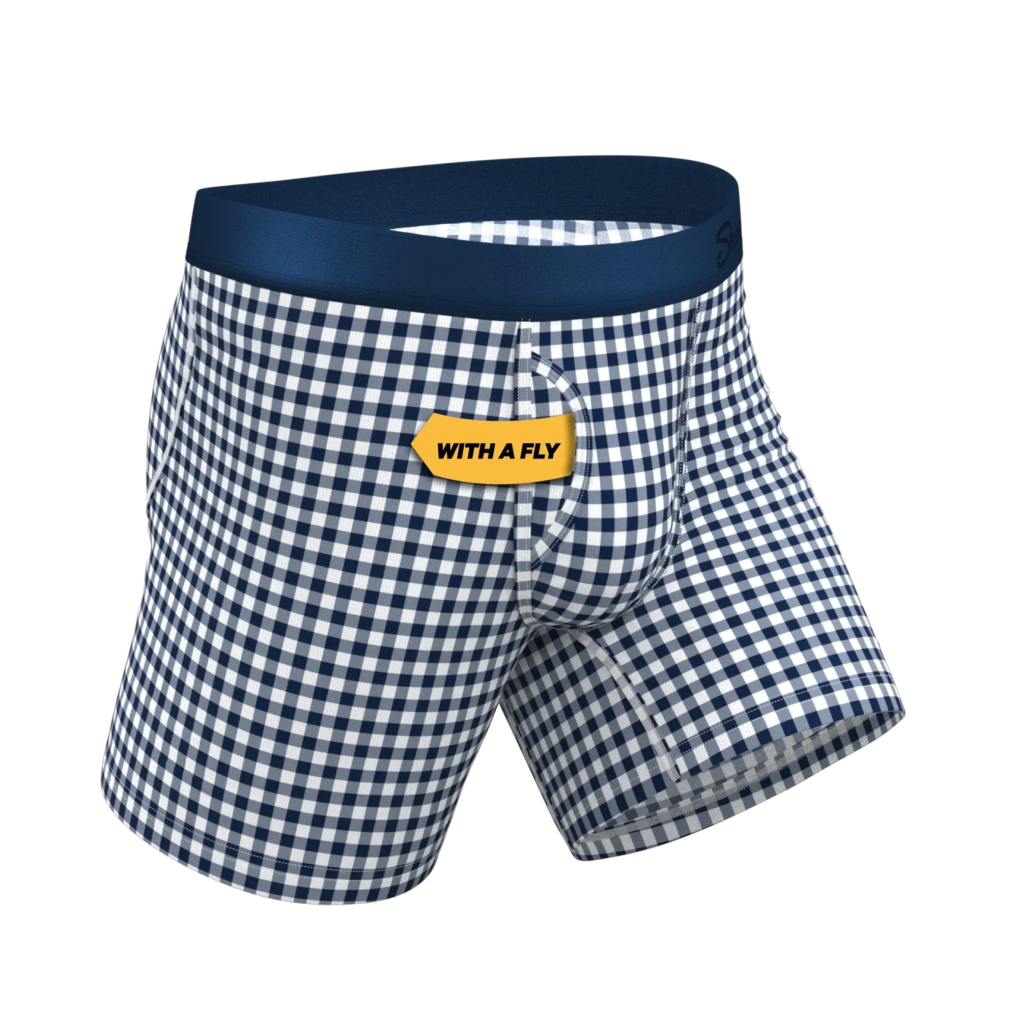 The Mad For Plaid | Navy Gingham Ball Hammock® Pouch Underwear With Fly - Shinesty - Flyclothing LLC
