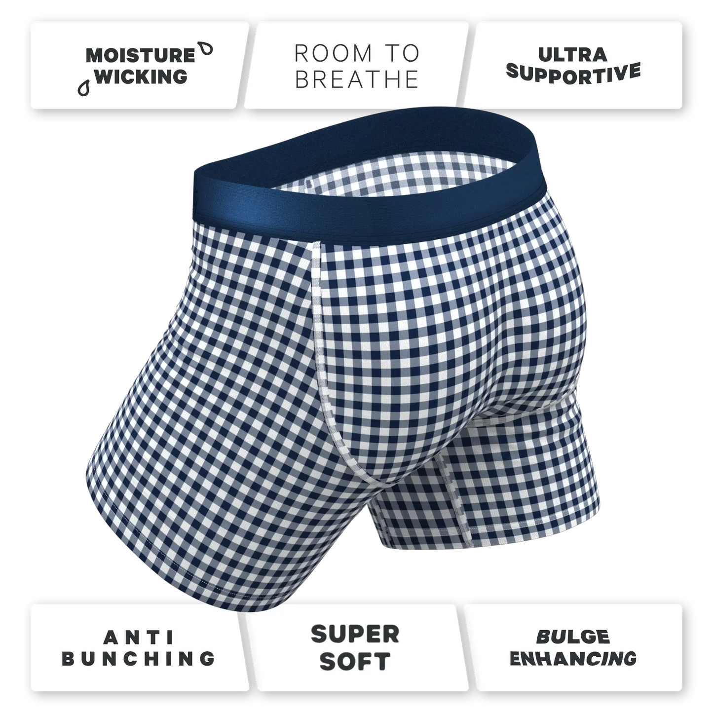 The Mad For Plaid | Navy Gingham Ball Hammock® Pouch Underwear With Fly - Shinesty - Flyclothing LLC