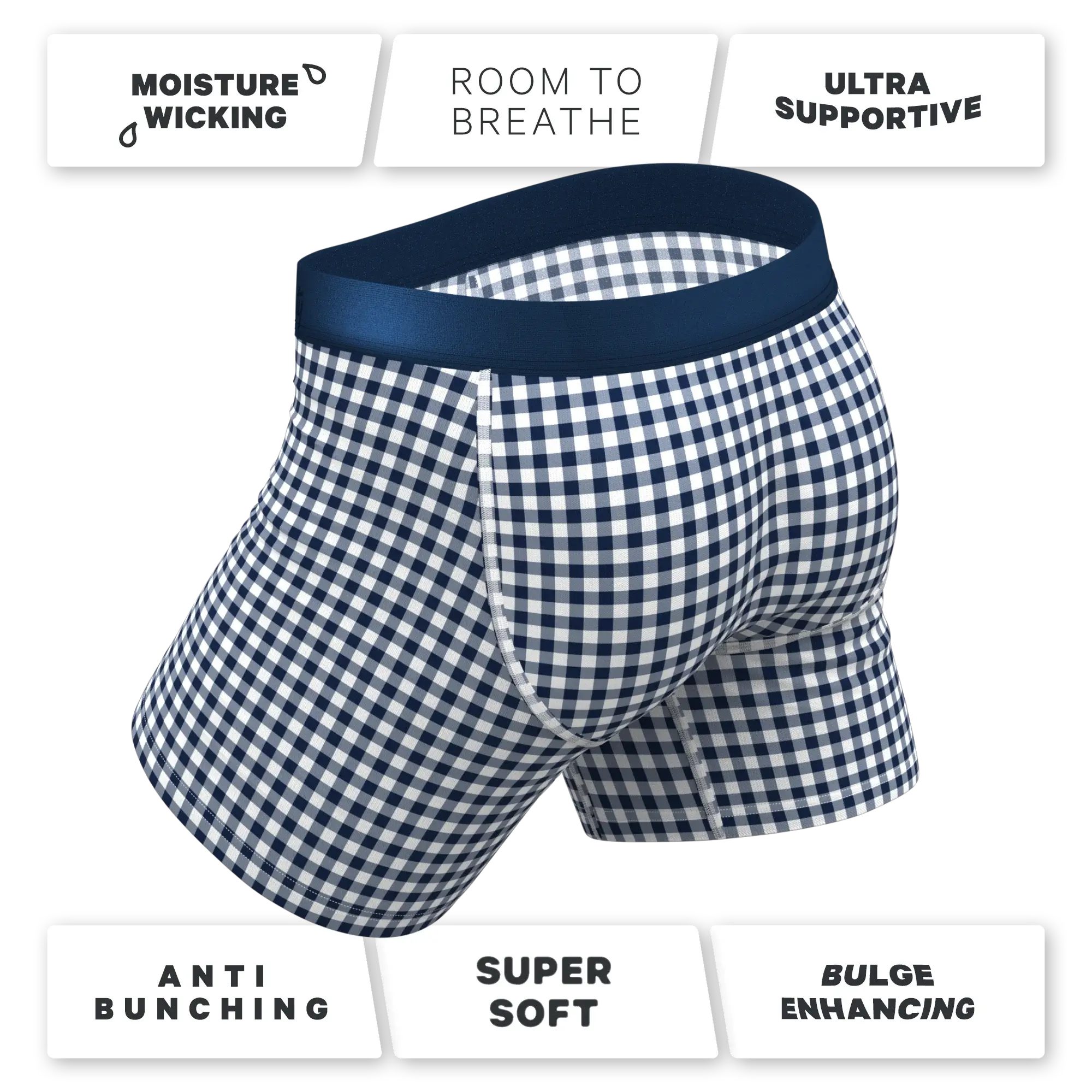 The Mad For Plaid | Navy Gingham Ball Hammock® Pouch Underwear With Fly - Shinesty - Flyclothing LLC