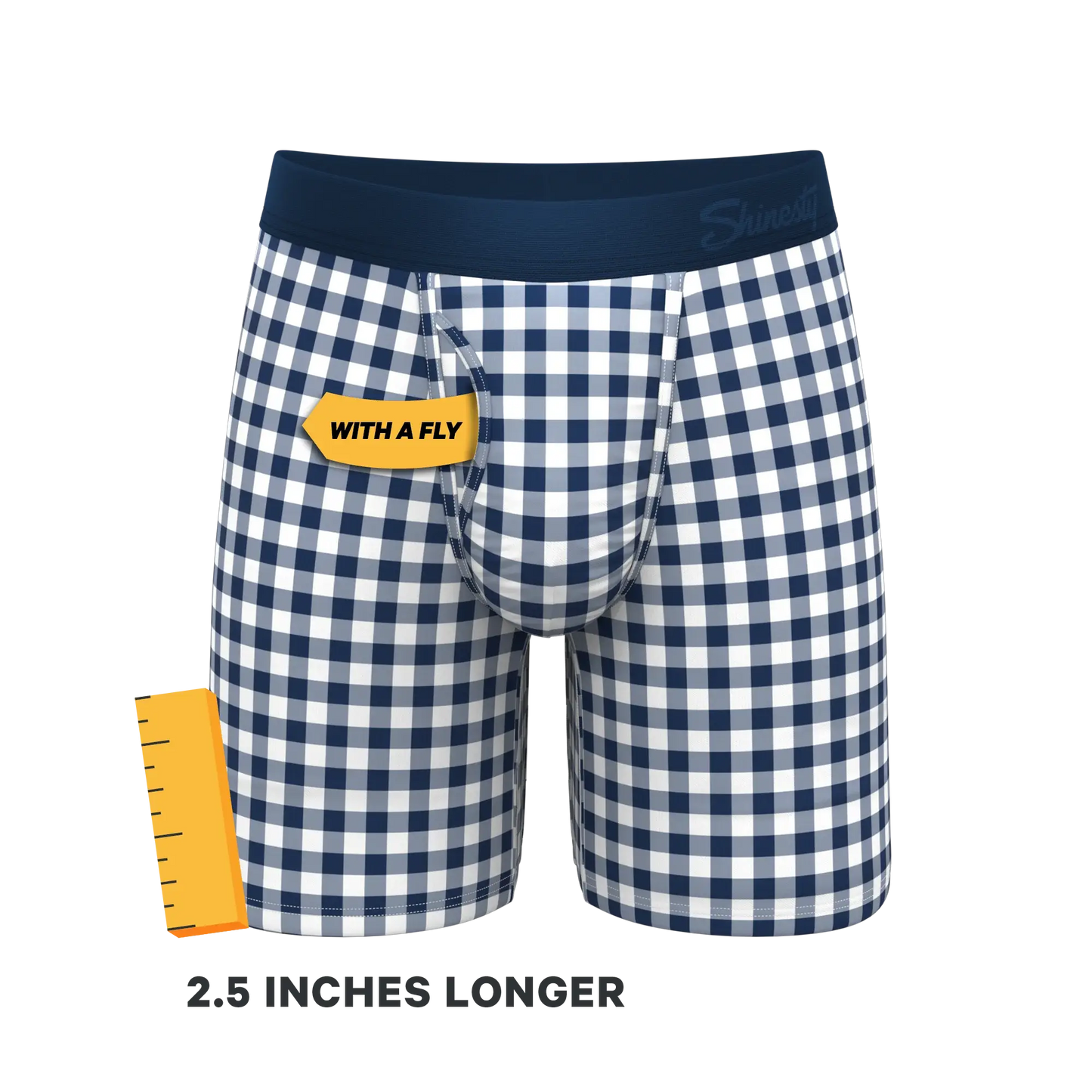 The Mad For Plaid | Navy Gingham Long Leg Ball Hammock® Pouch Underwear With Fly - Shinesty - Flyclothing LLC
