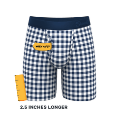 The Mad For Plaid | Navy Gingham Long Leg Ball Hammock® Pouch Underwear With Fly