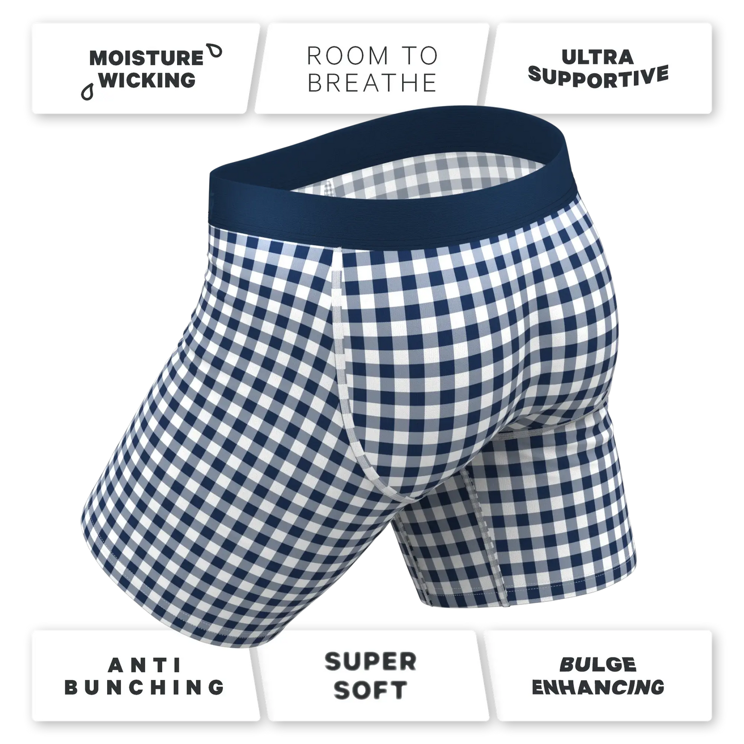 The Mad For Plaid | Navy Gingham Long Leg Ball Hammock® Pouch Underwear With Fly - Shinesty - Flyclothing LLC