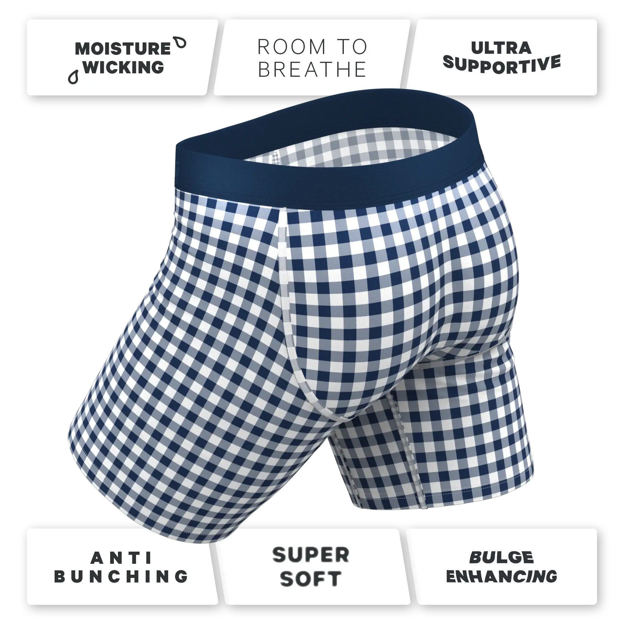 The Mad For Plaid | Navy Gingham Long Leg Ball Hammock® Pouch Underwear With Fly - Shinesty - Flyclothing LLC