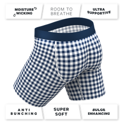 The Mad For Plaid | Navy Gingham Long Leg Ball Hammock® Pouch Underwear With Fly