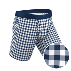 The Mad For Plaid | Navy Gingham Long Leg Ball Hammock® Pouch Underwear With Fly