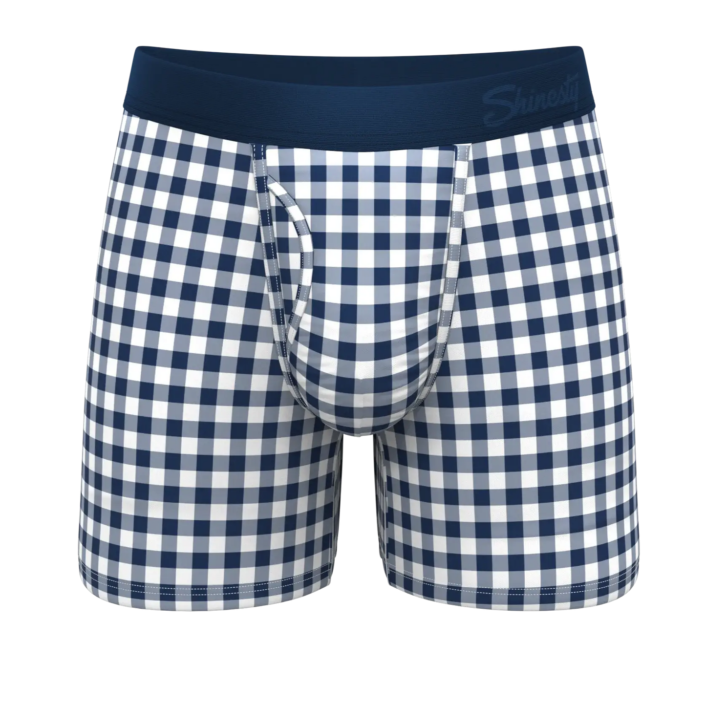 The Mad For Plaid | Navy Gingham Ball Hammock® Pouch Underwear With Fly - Shinesty - Flyclothing LLC