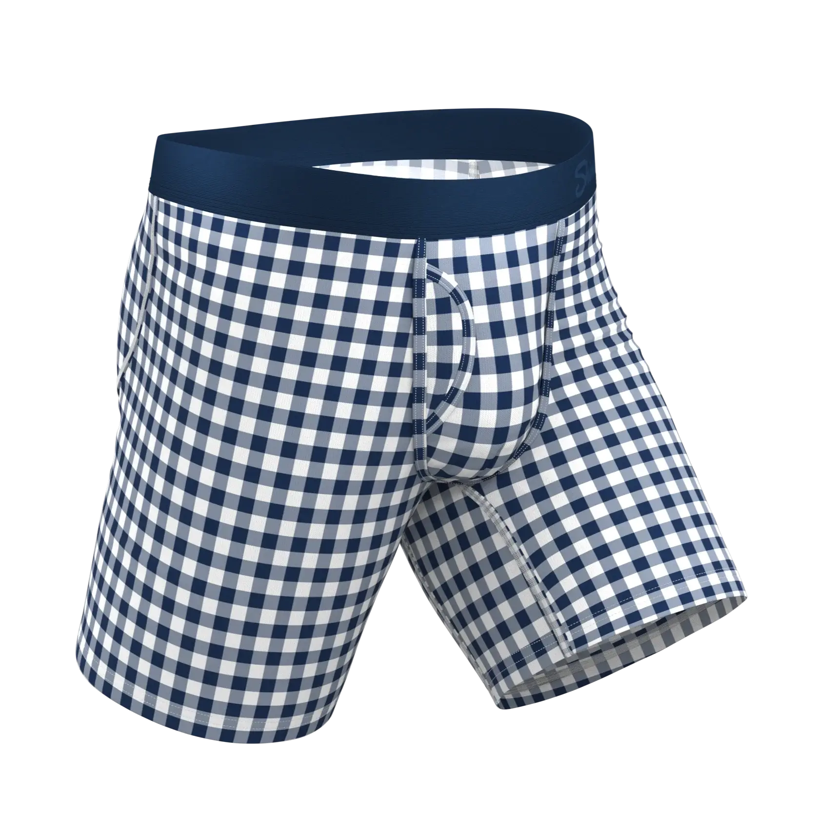The Mad For Plaid | Navy Gingham Long Leg Ball Hammock® Pouch Underwear With Fly - Shinesty - Flyclothing LLC