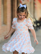 Halloween Thanksgiving Pumpkin Bow Girls Twirl Ruffle Dress - Rylee Faith Designs - Flyclothing LLC