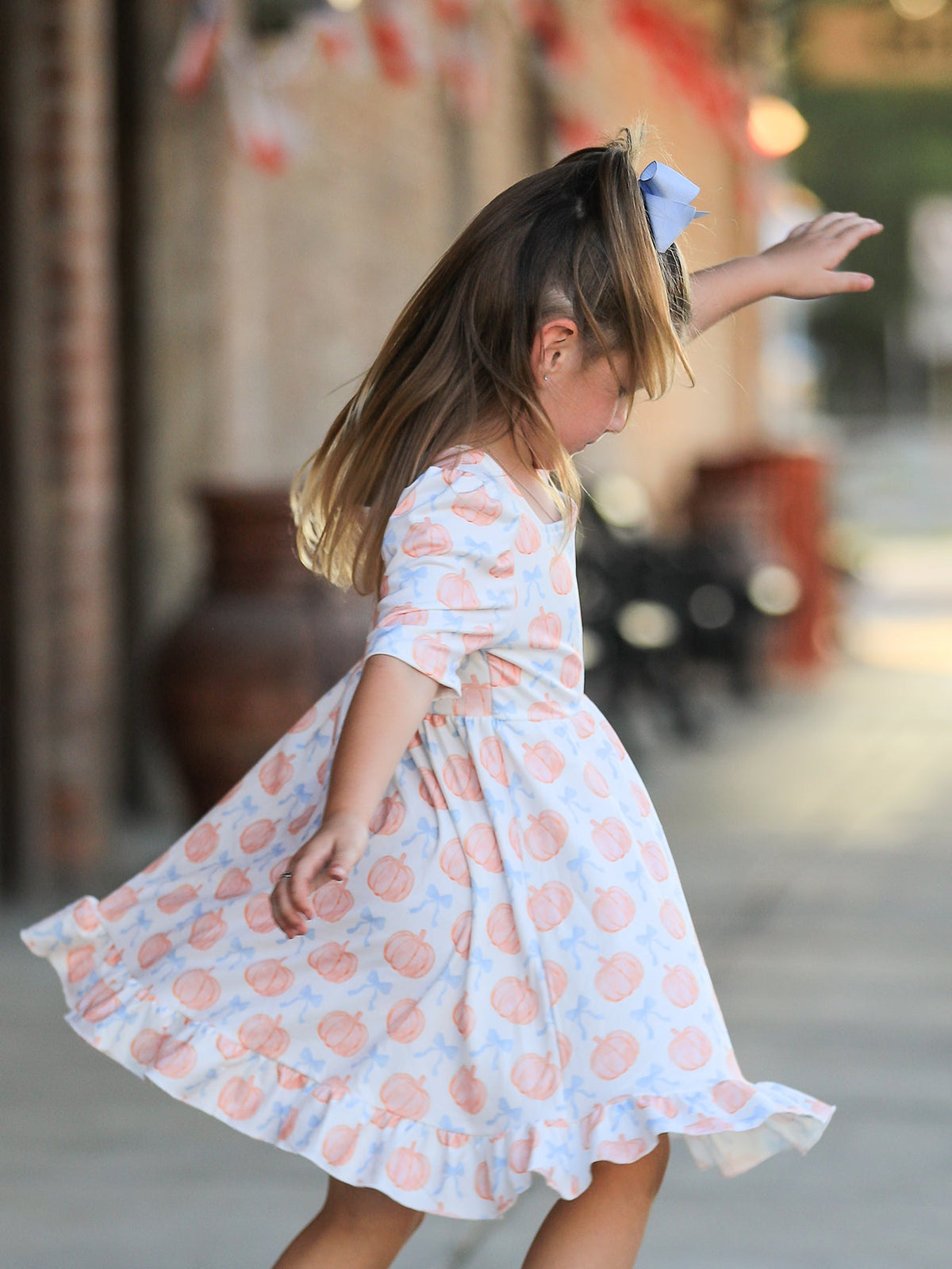 Halloween Thanksgiving Pumpkin Bow Girls Twirl Ruffle Dress - Rylee Faith Designs - Flyclothing LLC