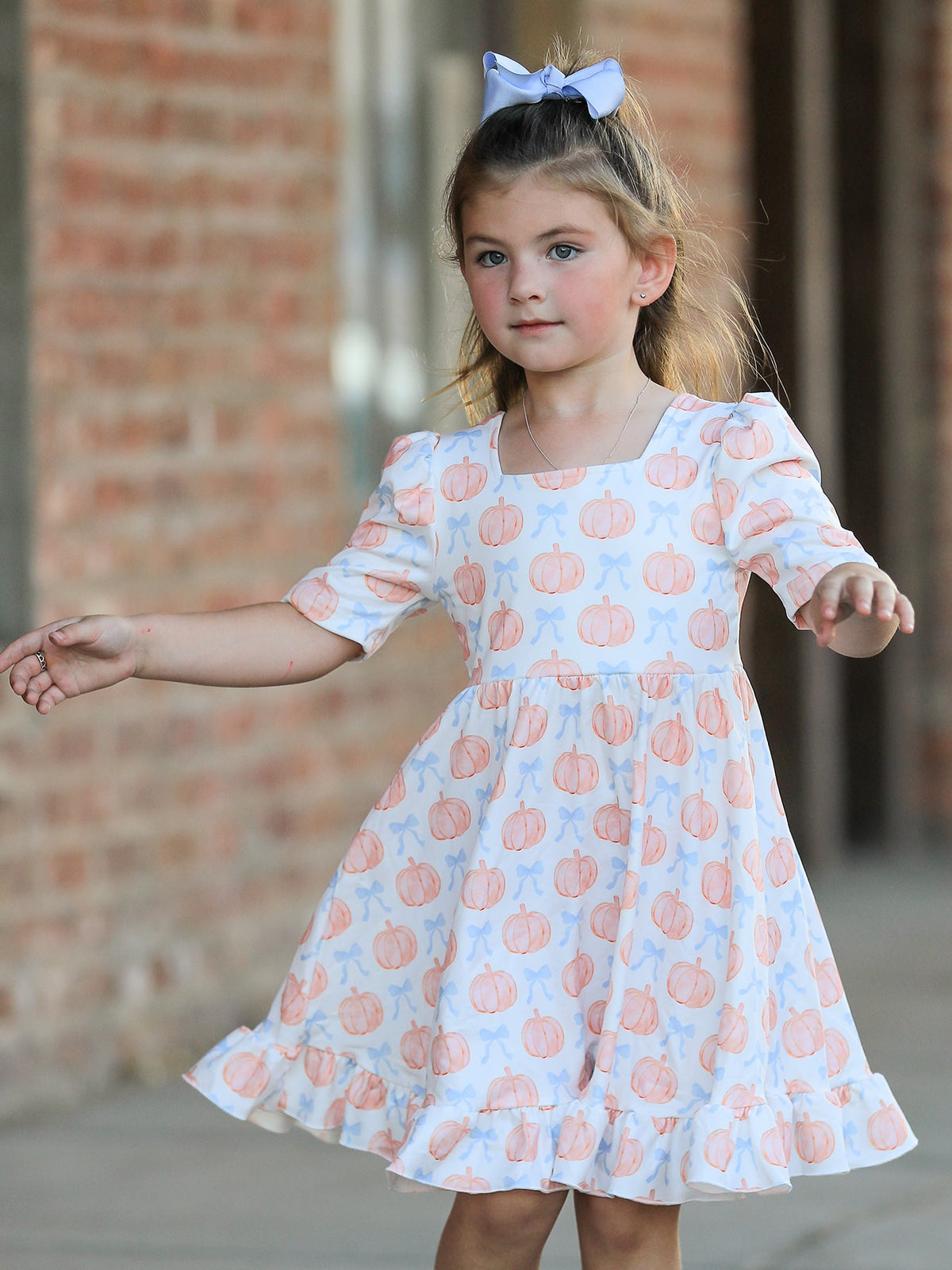 Halloween Thanksgiving Pumpkin Bow Girls Twirl Ruffle Dress - Rylee Faith Designs - Flyclothing LLC
