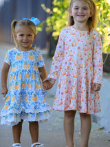 Fall Pink Pumpkin Girls Long Sleeve Twirl Dress - Rylee Faith Designs - Flyclothing LLC