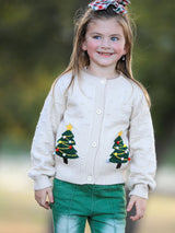 Christmas Tree Knit Cardigan Kids Holiday Sweater Button Front - Rylee Faith Designs - Flyclothing LLC