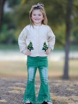 Christmas Tree Knit Cardigan Kids Holiday Sweater Button Front - Rylee Faith Designs - Flyclothing LLC