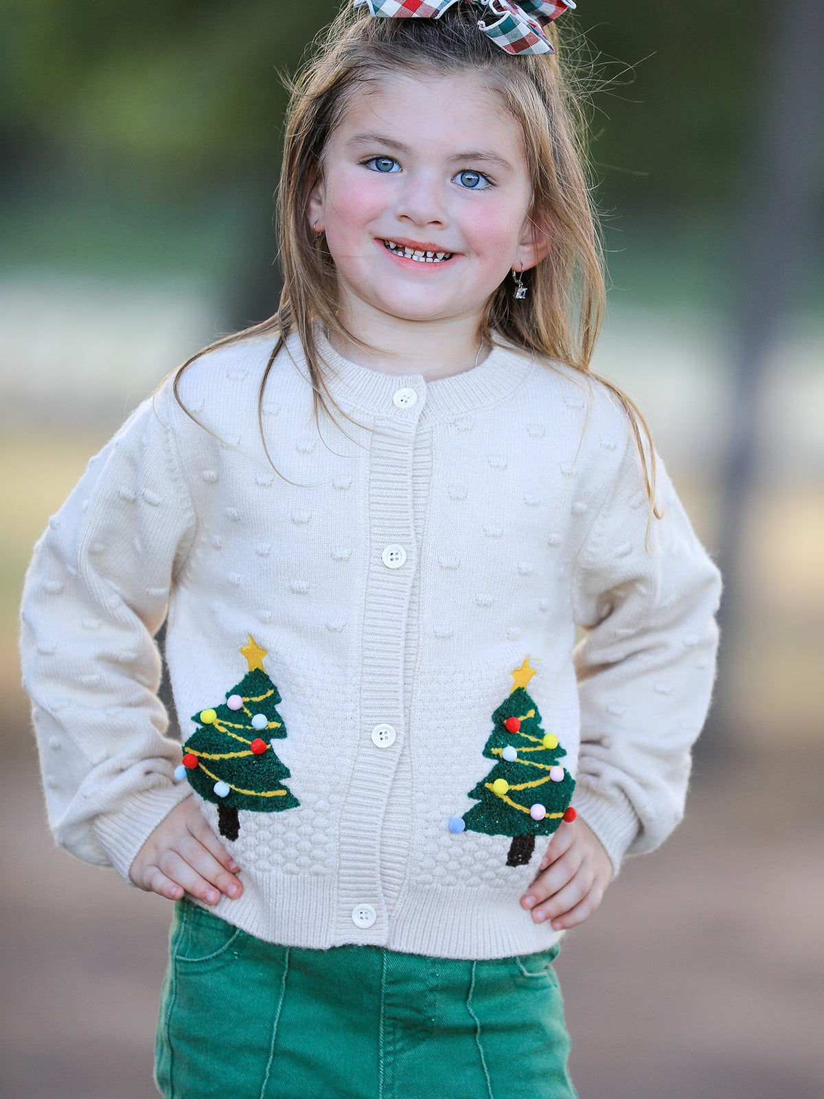 Christmas Tree Knit Cardigan Kids Holiday Sweater Button Front - Rylee Faith Designs - Flyclothing LLC