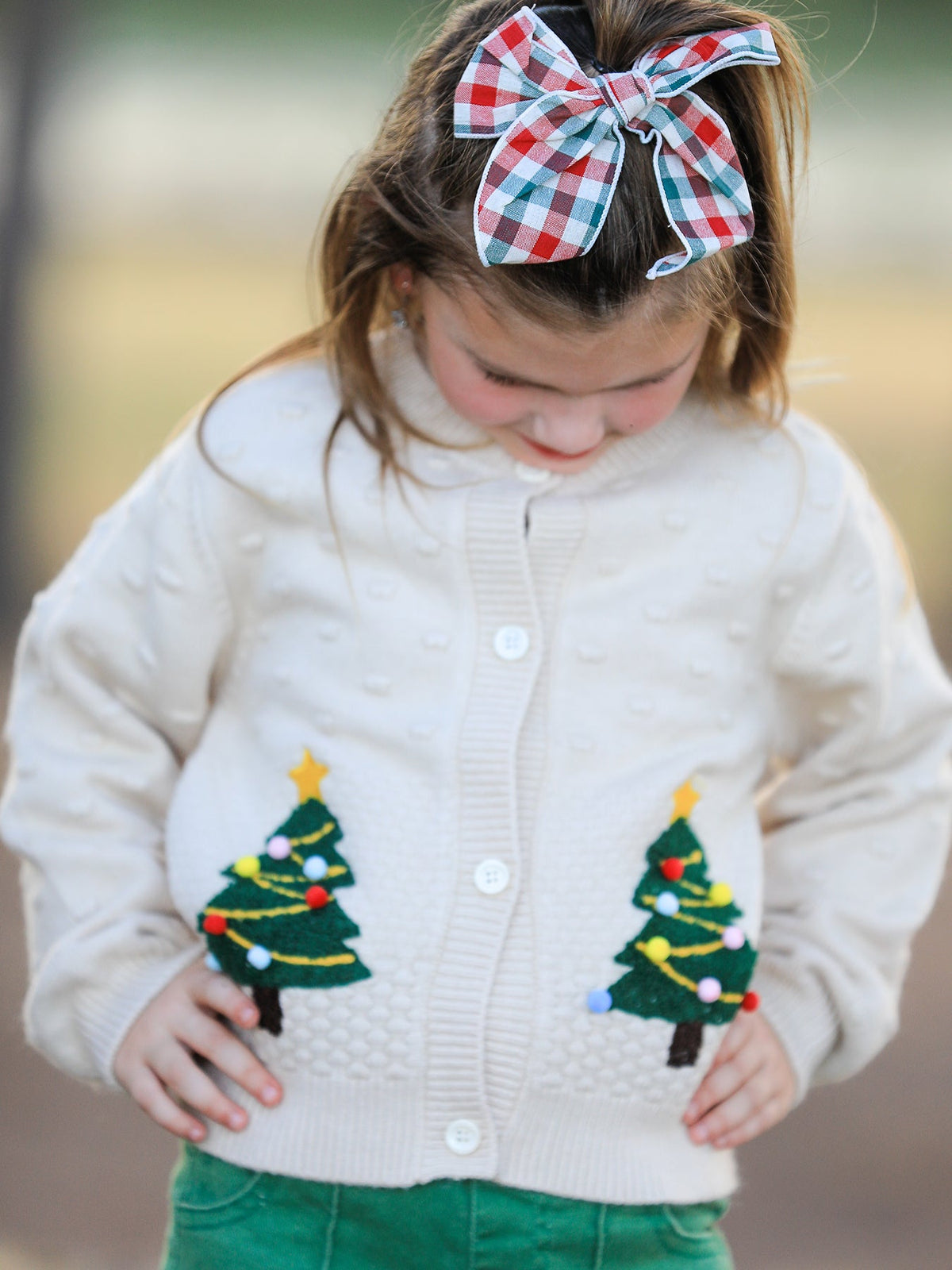 Christmas Tree Knit Cardigan Kids Holiday Sweater Button Front - Rylee Faith Designs - Flyclothing LLC