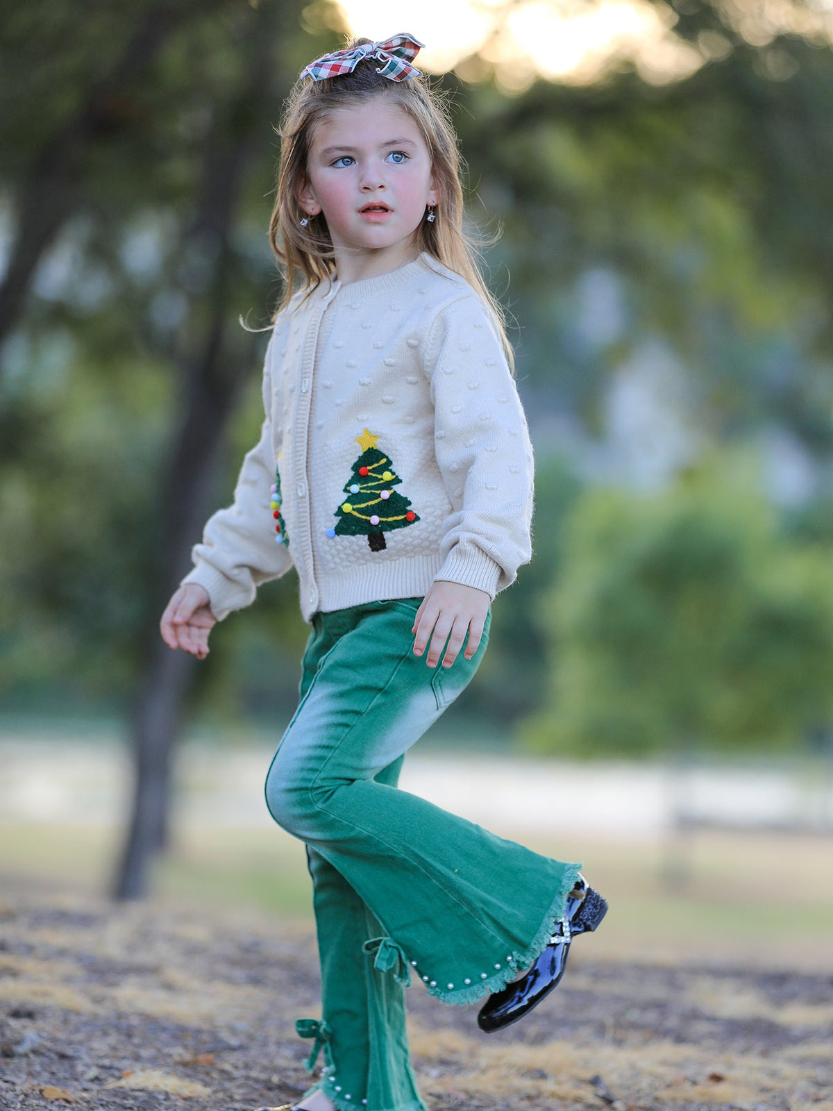Christmas Tree Knit Cardigan Kids Holiday Sweater Button Front - Rylee Faith Designs - Flyclothing LLC