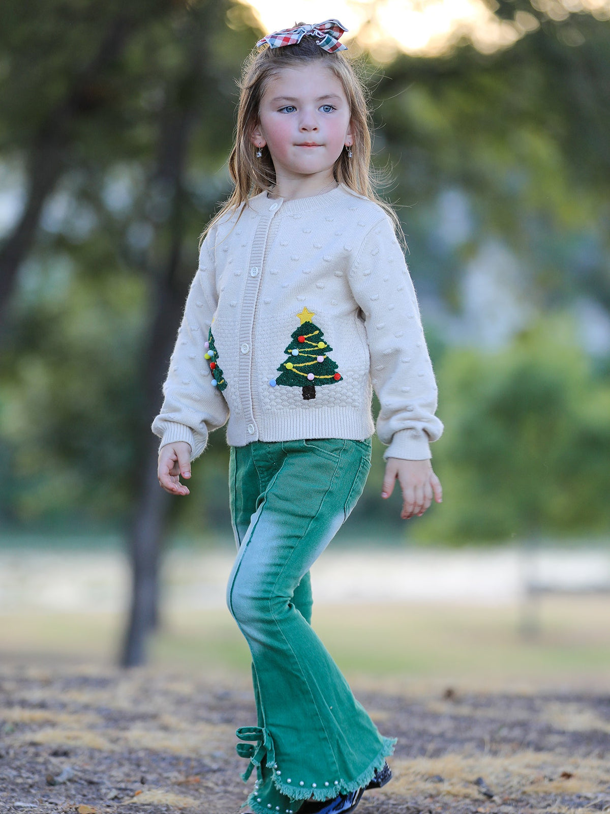 Christmas Tree Knit Cardigan Kids Holiday Sweater Button Front - Rylee Faith Designs - Flyclothing LLC