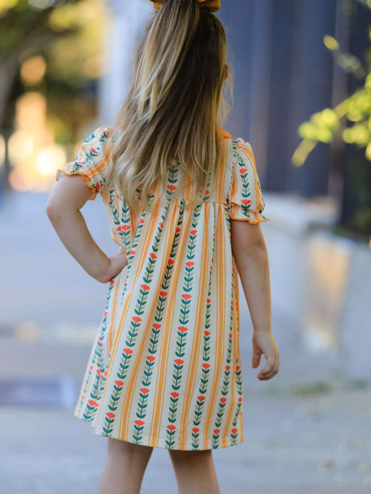 Fall Floral Stripe Girls Dress Petals Collar Smocked - Rylee Faith Designs - Flyclothing LLC