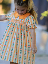Fall Floral Stripe Girls Dress Petals Collar Smocked - Rylee Faith Designs - Flyclothing LLC