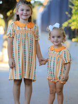 Fall Floral Stripe Baby Girls Romper Petals Collar Smocked