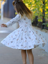 Fall Plaid Dog Print Girls Long Sleeve Twirl Dress