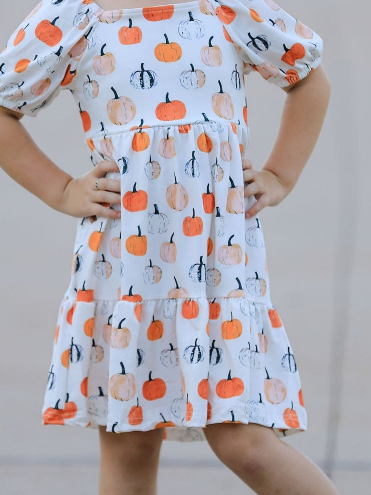 Fall Pumpkin Puff Sleeve Girls Dress - Rylee Faith Designs - Flyclothing LLC