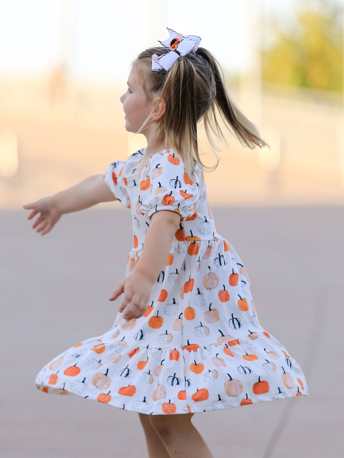 Fall Pumpkin Puff Sleeve Girls Dress - Rylee Faith Designs - Flyclothing LLC