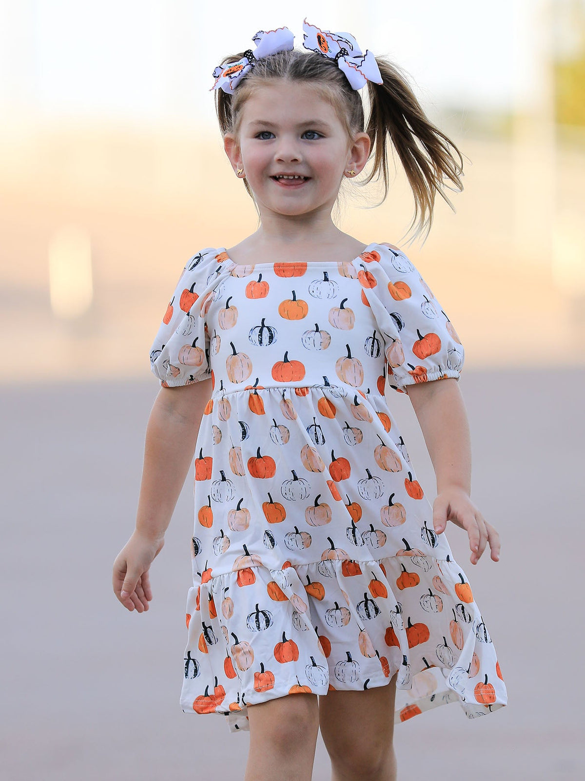 Fall Pumpkin Puff Sleeve Girls Dress - Rylee Faith Designs - Flyclothing LLC