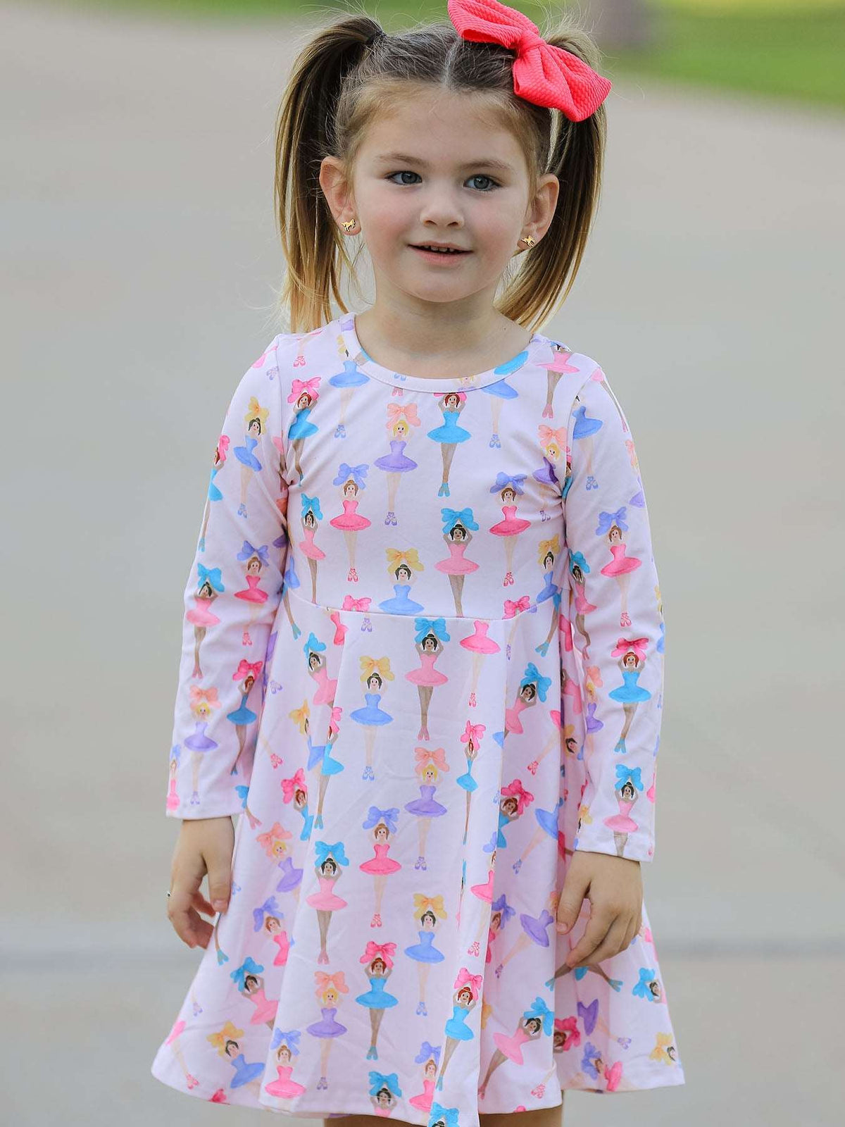 Fall Colorful Ballet Character Girls Long Sleeve Twirl Dress - Rylee Faith Designs - Flyclothing LLC