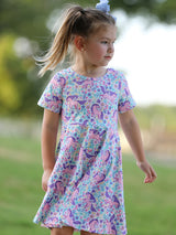 Unicorn Floral Print Girls Short Sleeve Twirl Dress - Rylee Faith Designs - Flyclothing LLC
