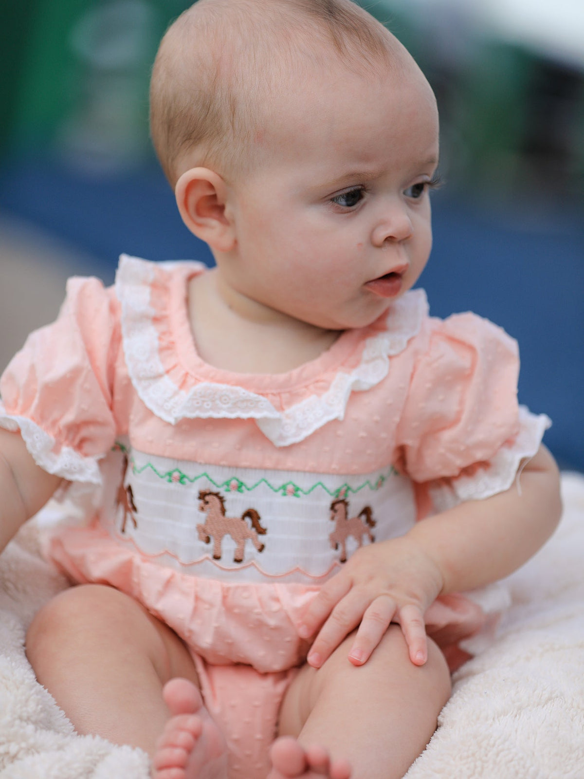 Western Horse Embroidery Girls Romper Lace Petals Collar Puff Sleeve - Rylee Faith Designs - Flyclothing LLC