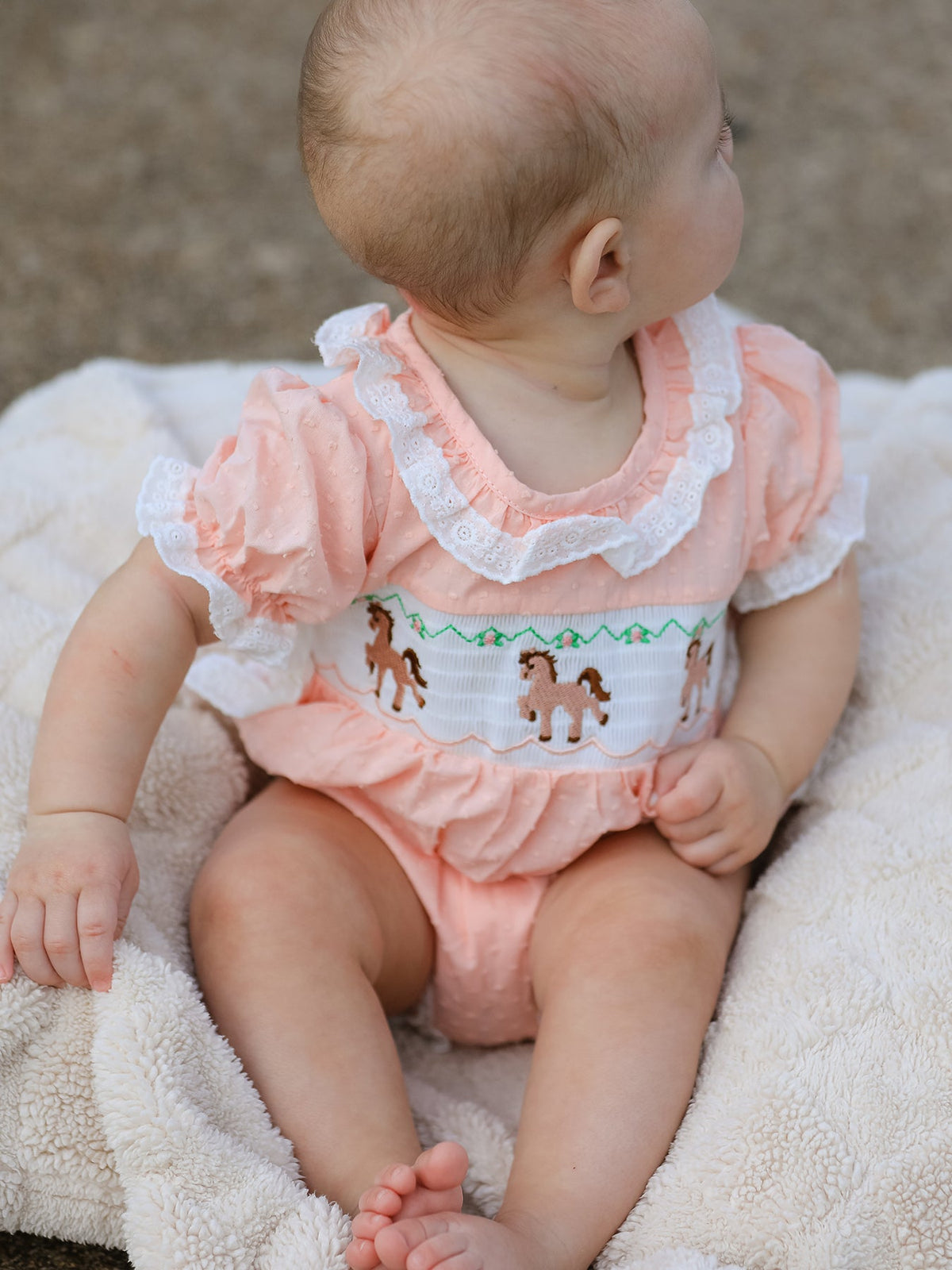Western Horse Embroidery Girls Romper Lace Petals Collar Puff Sleeve - Rylee Faith Designs - Flyclothing LLC