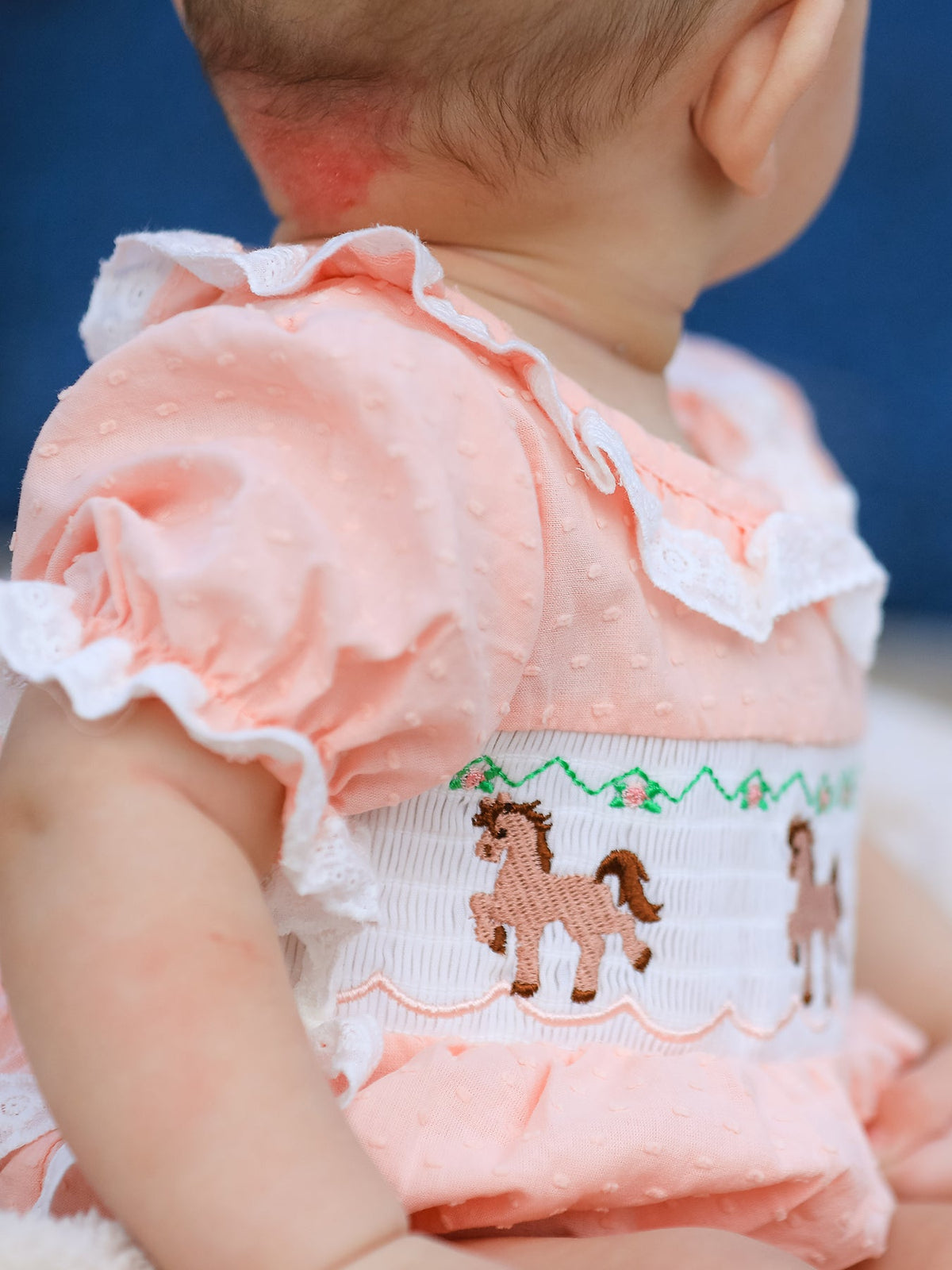 Western Horse Embroidery Girls Romper Lace Petals Collar Puff Sleeve - Rylee Faith Designs - Flyclothing LLC