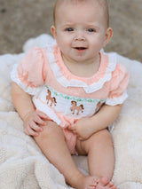 Western Horse Embroidery Girls Romper Lace Petals Collar Puff Sleeve - Rylee Faith Designs - Flyclothing LLC