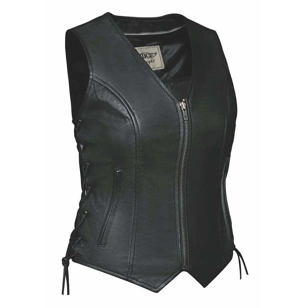 Mae - Ladies Zippered Leather Vest - Unik Just for Bikers - Flyclothing LLC
