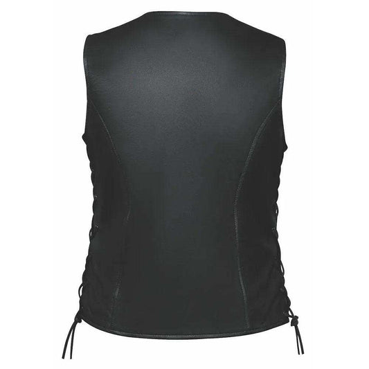 Mae - Ladies Zippered Leather Vest - Unik Just for Bikers - Flyclothing LLC