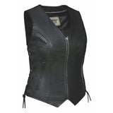 Mae - Ladies Zippered Leather Vest - Unik Just for Bikers - Flyclothing LLC