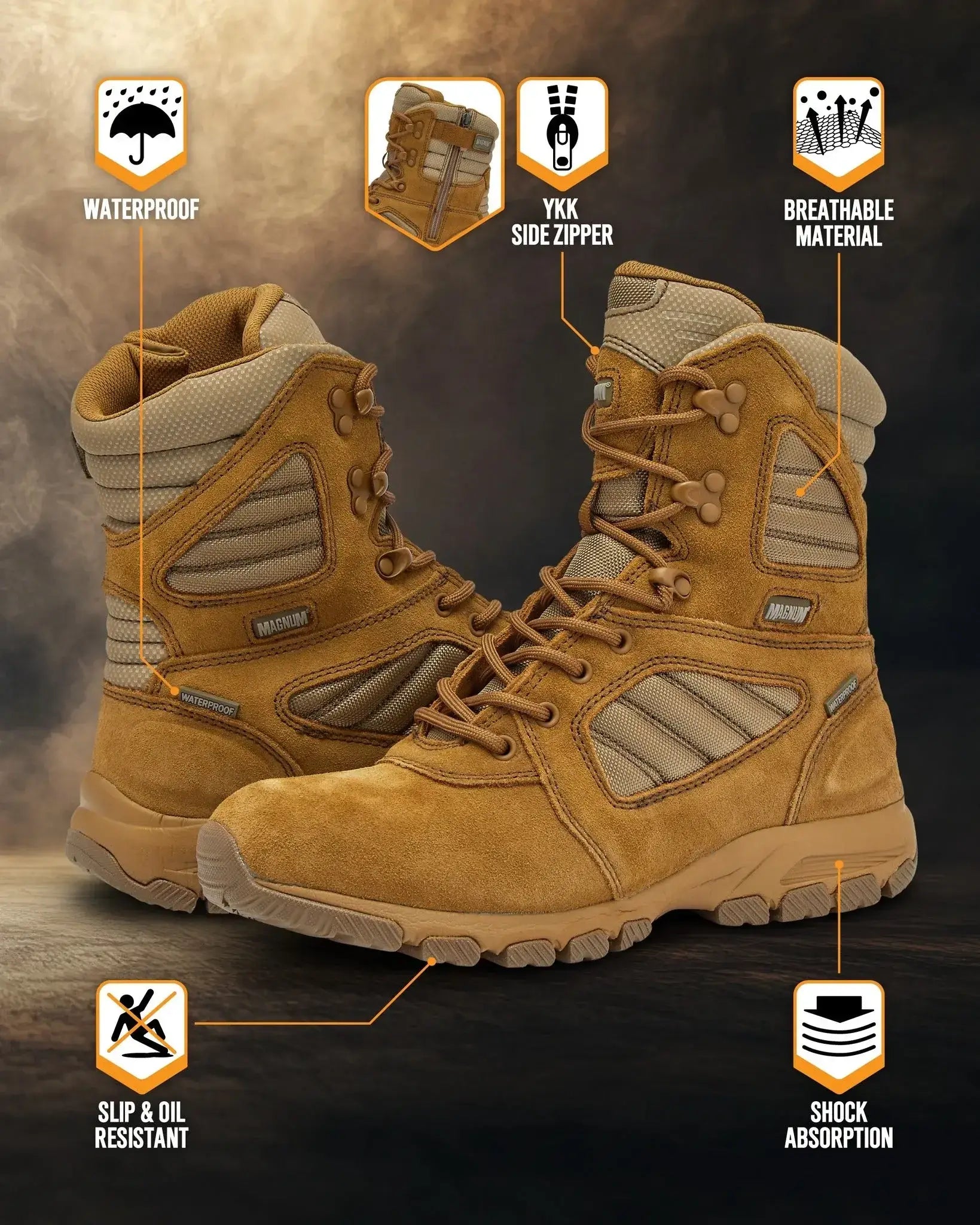 MAG SHIELD Suede Leather 8" Work Boot SZ WP - Magnum Boots - Flyclothing LLC