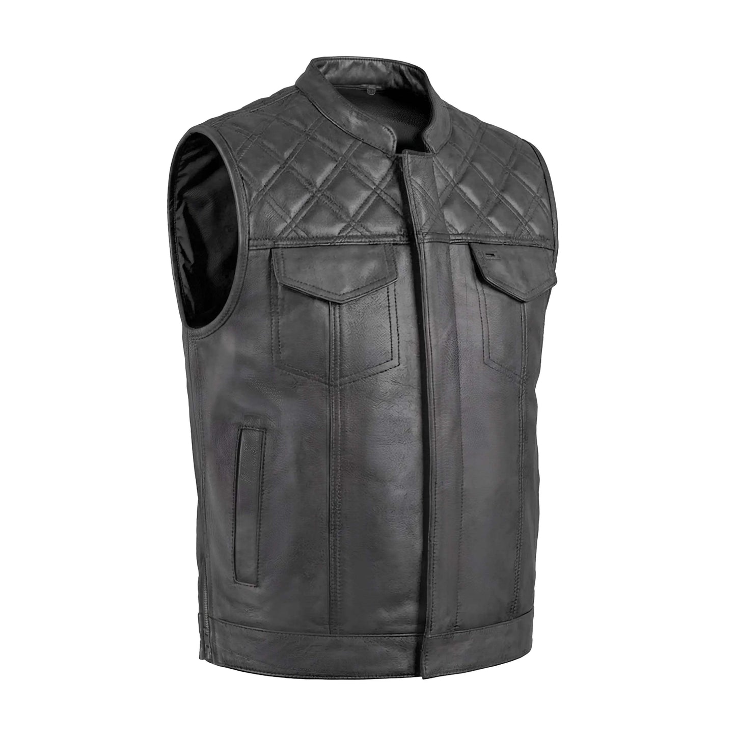 Diamond – Lowcut Men’s Motorcycle Leather Vest - Unik Just for Bikers - Flyclothing LLC