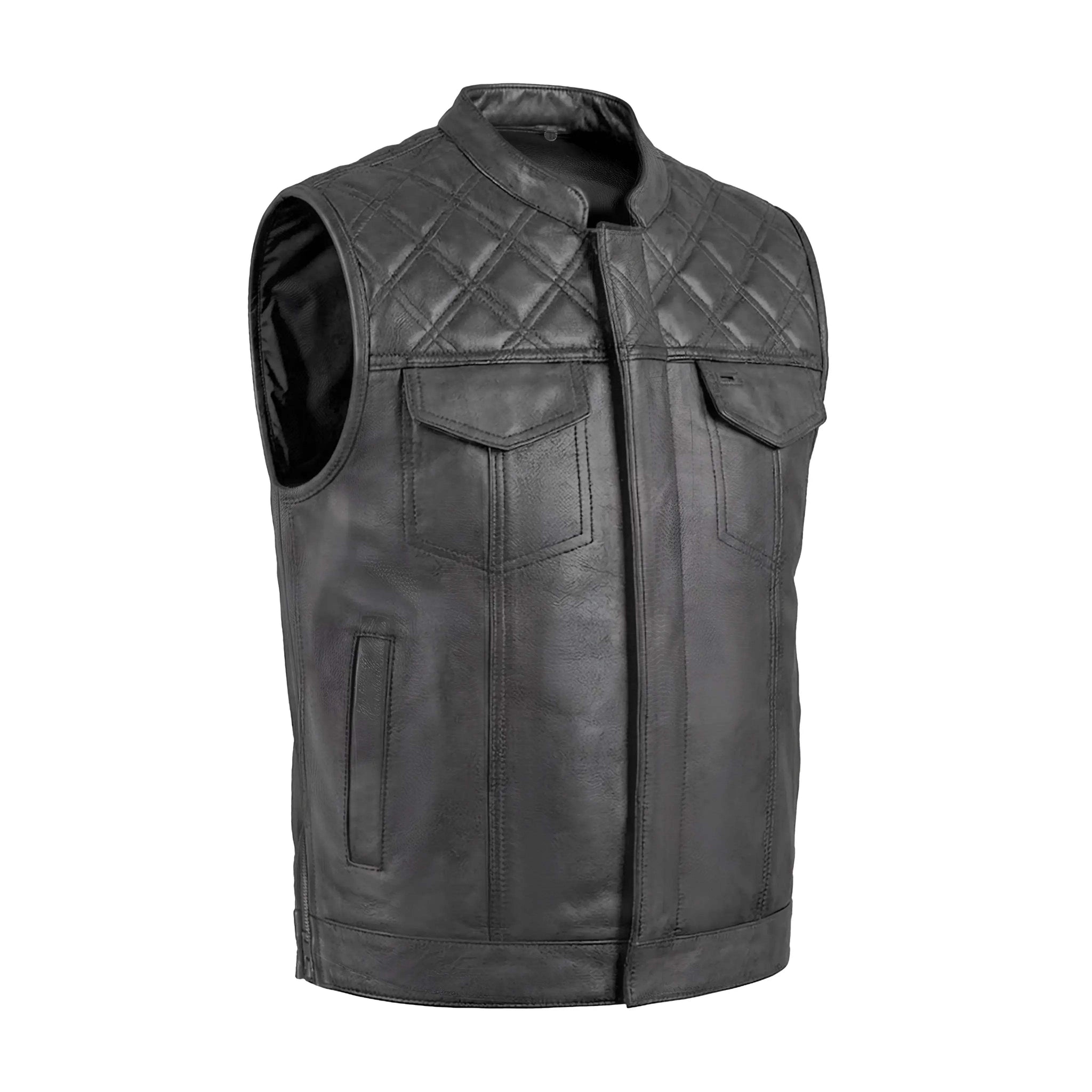 Diamond – Lowcut Men’s Motorcycle Leather Vest - Unik Just for Bikers - Flyclothing LLC