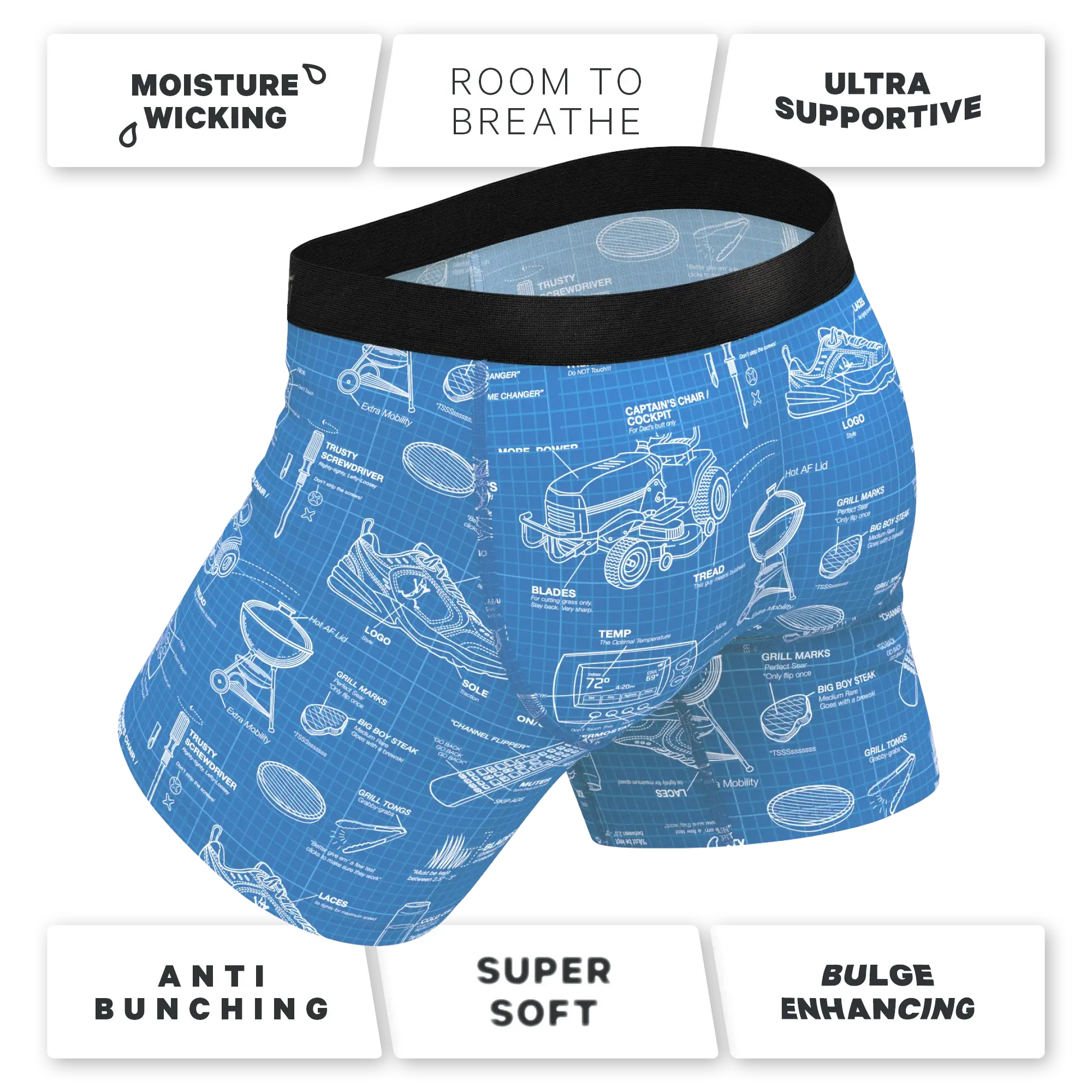The Man With A Plan | Blueprint Ball Hammock® Pouch Underwear With Fly - Shinesty - Flyclothing LLC