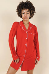 The Maraschino | Flame Scarlet Red SleepDeep™ Long Sleeve Pajama Dress - Shinesty - Flyclothing LLC