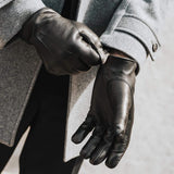 Marco (black) - Italian lambskin leather gloves with brown rabbit fur lining
