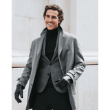 Marco (black) - Italian lambskin leather gloves with brown rabbit fur lining