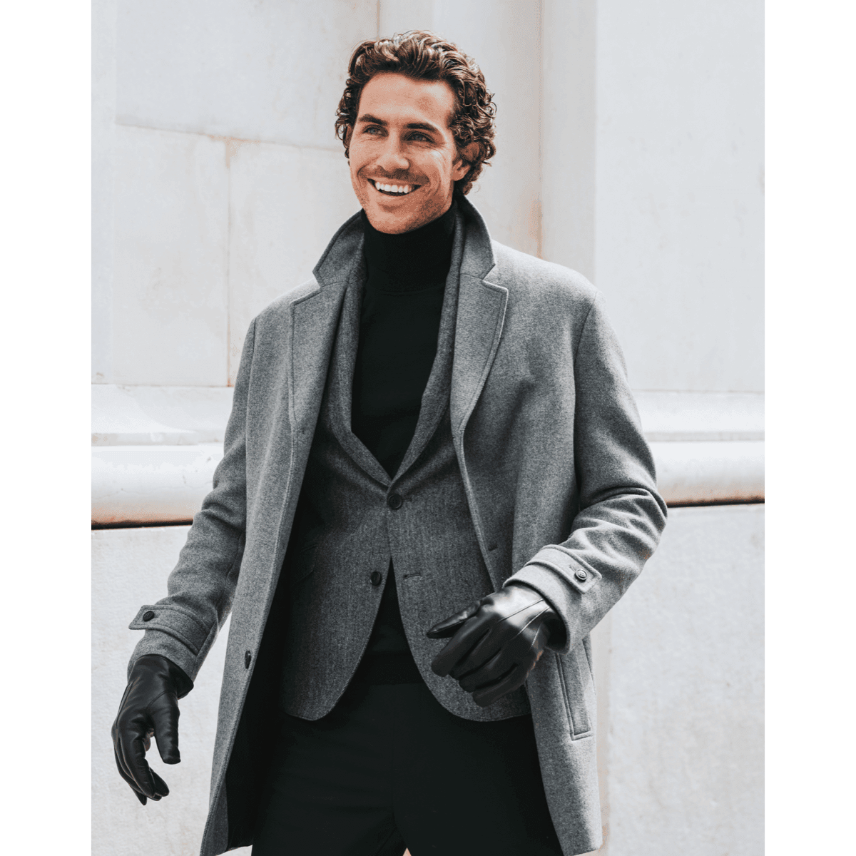 Marco (black) - Italian lambskin leather gloves with brown rabbit fur lining