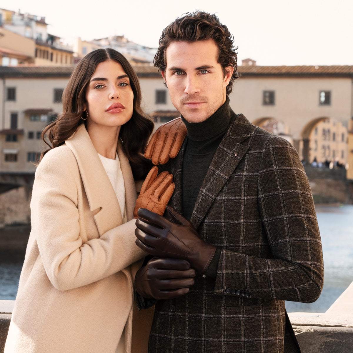 Marco (brown) - Italian lambskin leather gloves with white rabbit fur lining