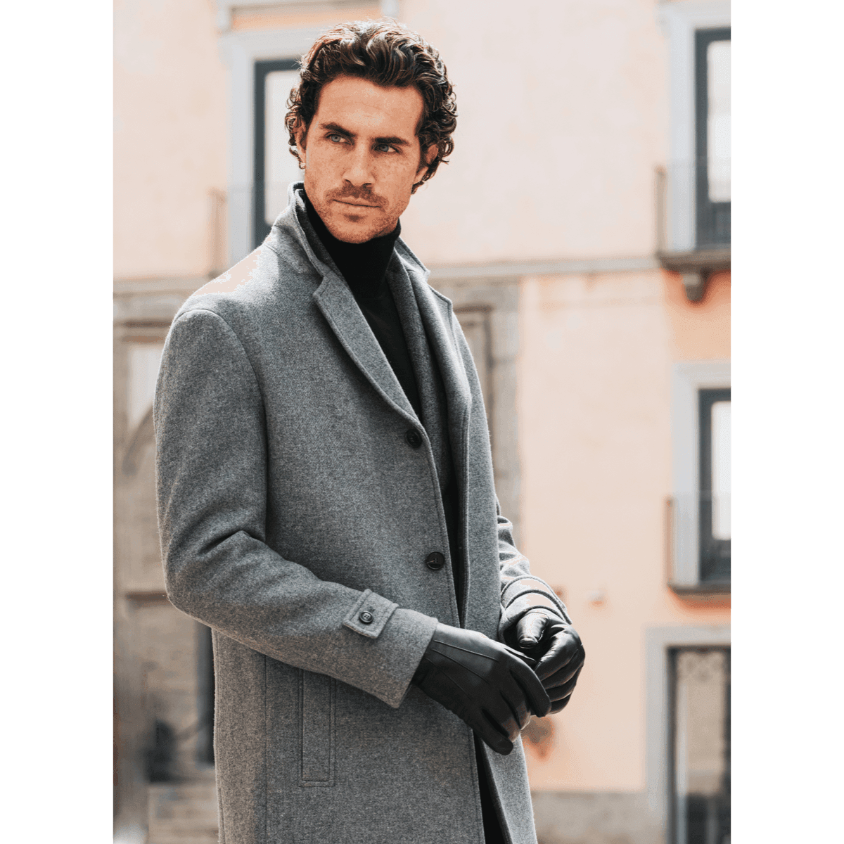 Marco (black) - Italian lambskin leather gloves with brown rabbit fur lining